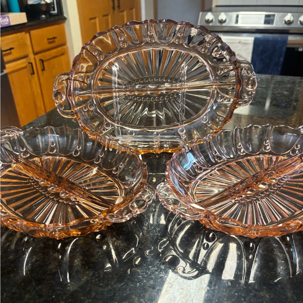 3-Piece Anchor Hocking Pink Depression Glass Serveware Set